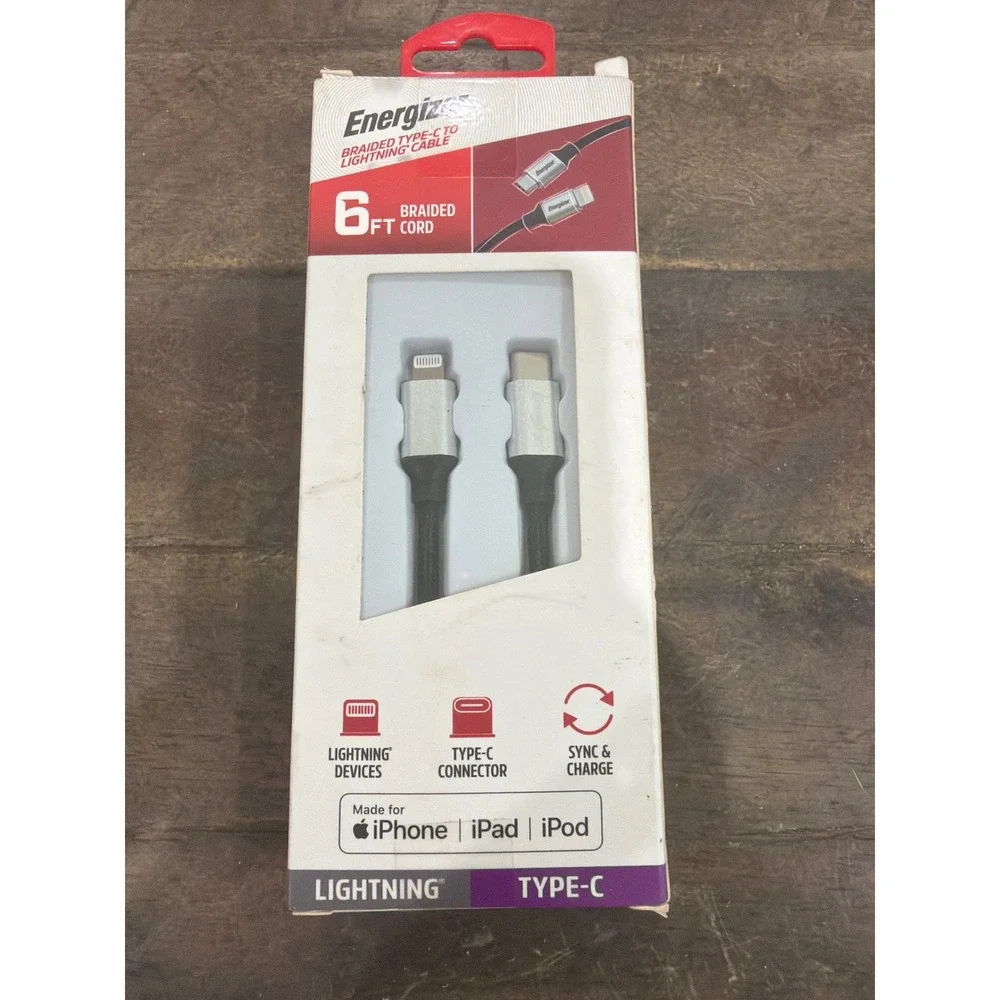 Energizer 6ft Braided USB-C to Lightning Cable Black ENG-LC7BK MFi Certified